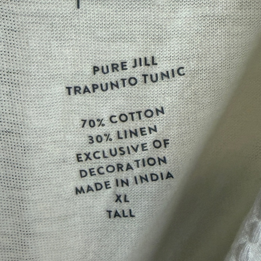 Pure Jill White Trapunto Tunic Top XL Tall Linen Cotton Long Sleeve - Picture 4 of 4